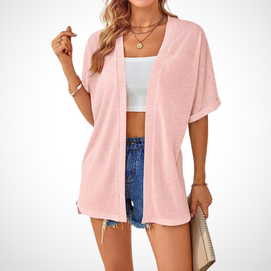 Women's Short Sleeve Cardigan Draped Neckline