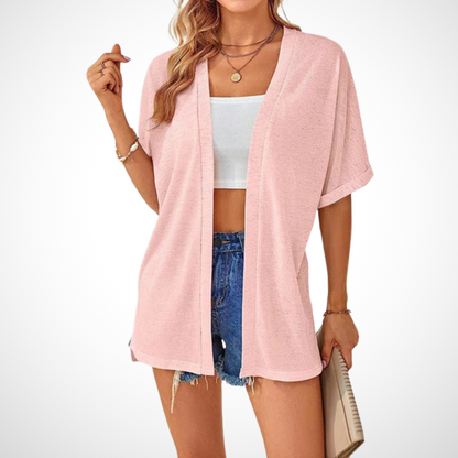 Women's Short Sleeve Cardigan Draped Neckline