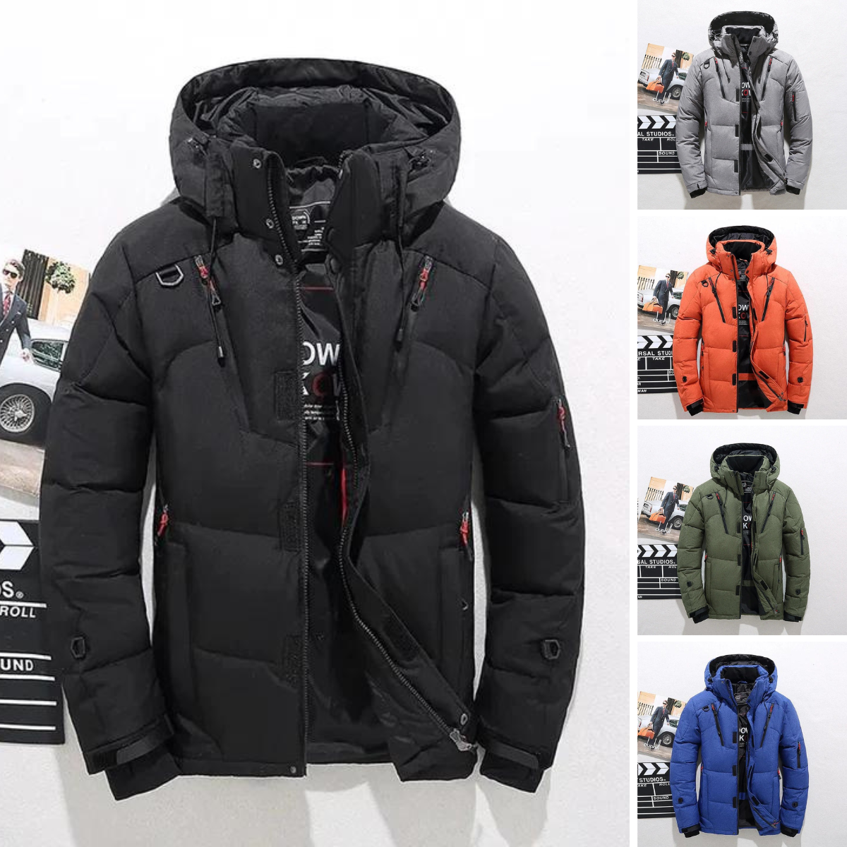 Men's Puffer Coat Zipper Pockets - Fashinoza