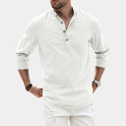 Men's Long Sleeve Casual Cotton Shirt - 
Fashinoza