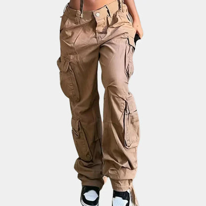 Women's Classic Cargo Pants Cotton Relaxed Fit Beige - Fashinoza