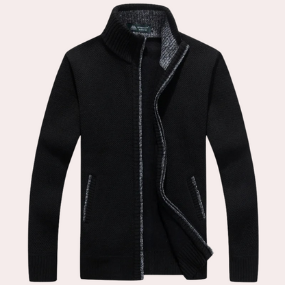 Men's Knitted Cardigan Plaid Mock Neck Zip Up