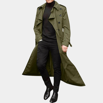 Men's Double-Breasted Trench Coat Wool Belted Tan