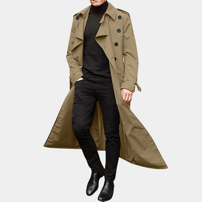 Men's Double-Breasted Trench Coat Wool Belted Tan