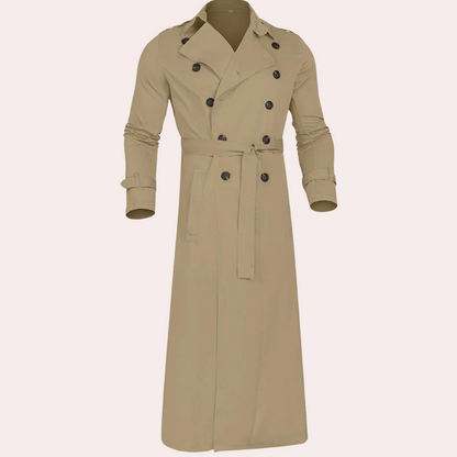 Men's Double-Breasted Trench Coat Wool Belted Tan