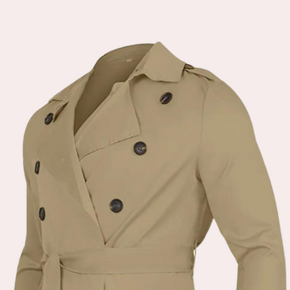 Men's Double-Breasted Trench Coat Wool Belted Tan