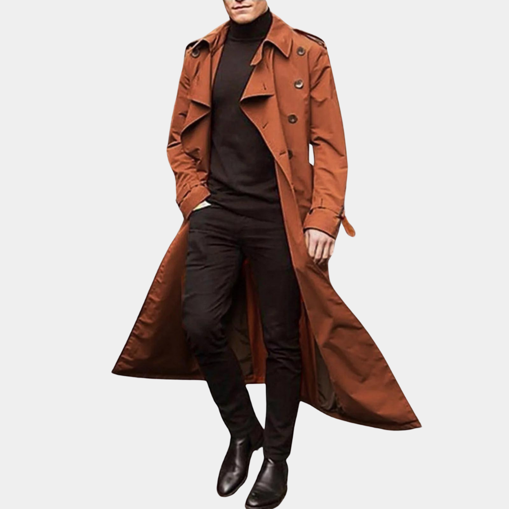 Men's Double-Breasted Trench Coat Wool Belted Tan - Fashinoza