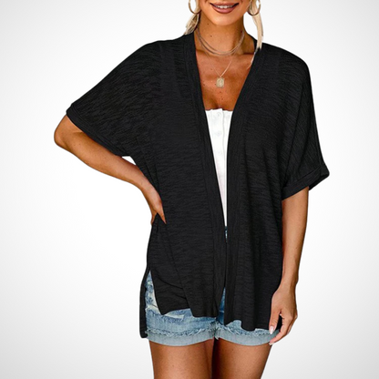 Women's Short Sleeve Cardigan Draped Neckline