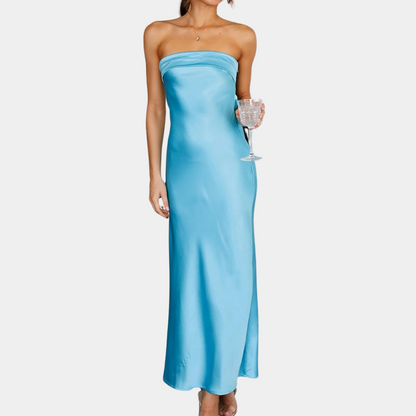 Elegant Strapless Long Evening Dress - 
Fashinoza