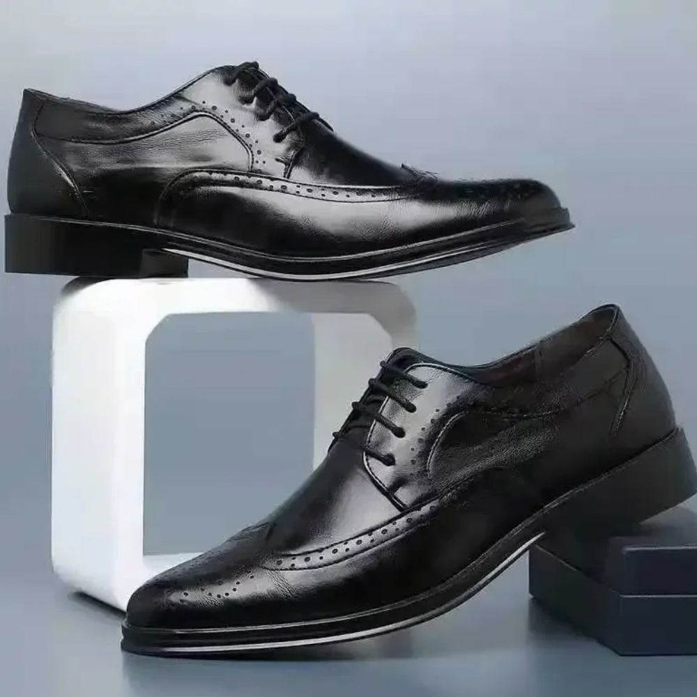 Men's Leather Oxford Shoes Formal Black - Fashinoza