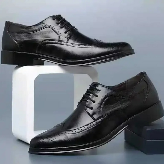 Men's Leather Oxford Shoes Formal Black - Fashinoza