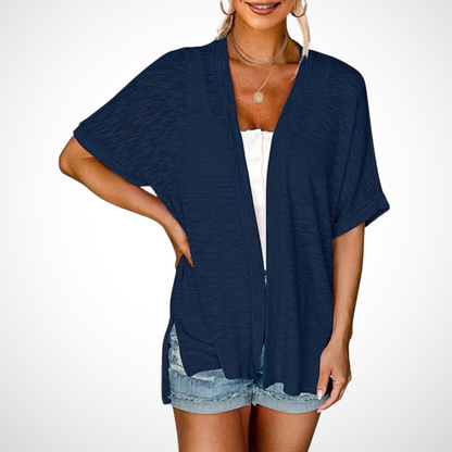 Women's Short Sleeve Cardigan Draped Neckline