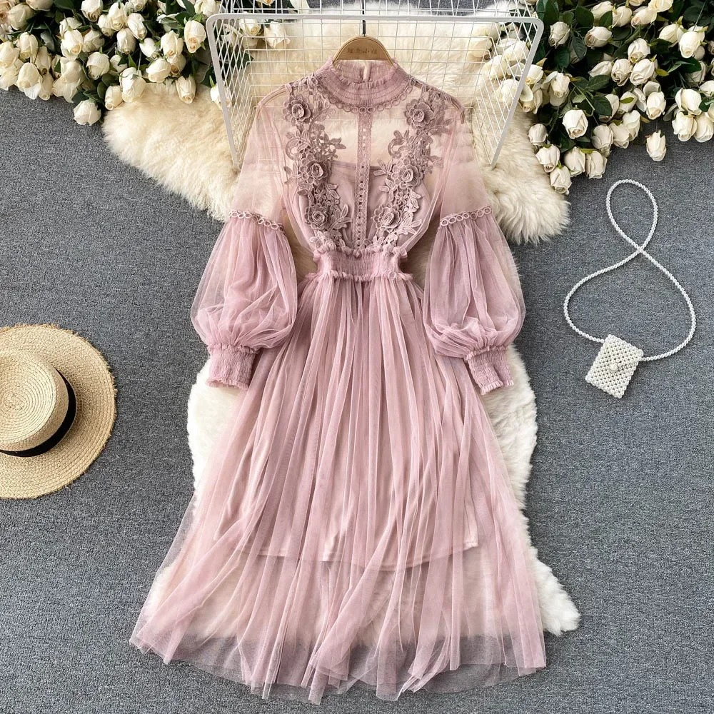 Women's Floral Dress Stand-Up Collar - Fashinoza