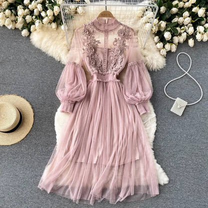 Women's Floral Dress Stand-Up Collar - Fashinoza