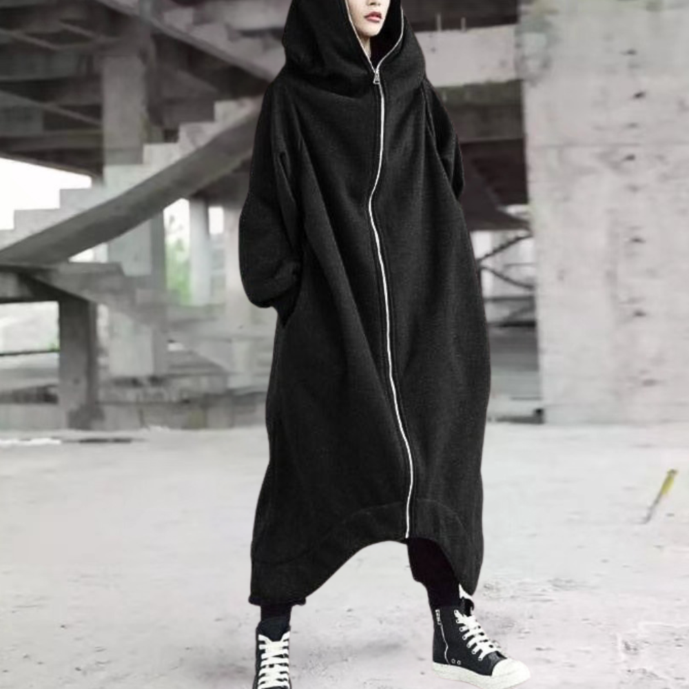 Women's Oversized Hooded Coat Zipper Closure - Fashinoza