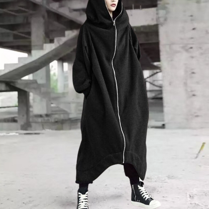 Women's Oversized Hooded Coat Zipper Closure - Fashinoza