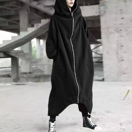 Women's Oversized Hooded Coat Zipper Closure - Fashinoza