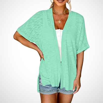 Women's Short Sleeve Cardigan Draped Neckline