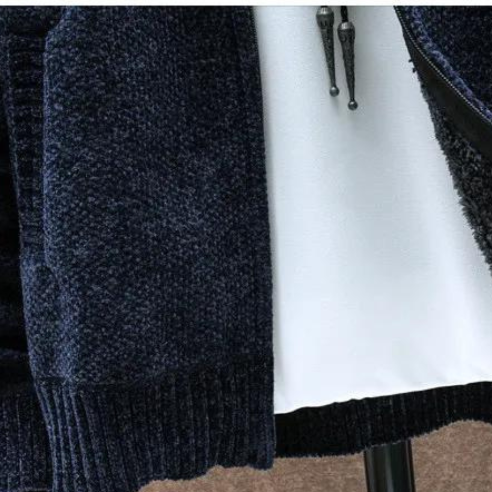 Men's Fleece Lined Zip Hoodie Striped Adjustable Drawstring