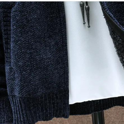 Men's Fleece Lined Zip Hoodie Striped Adjustable Drawstring