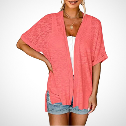 Women's Short Sleeve Cardigan Draped Neckline