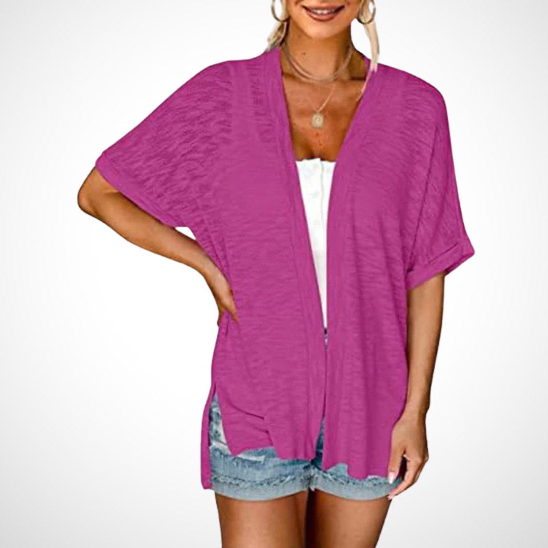 Women's Short Sleeve Cardigan Draped Neckline