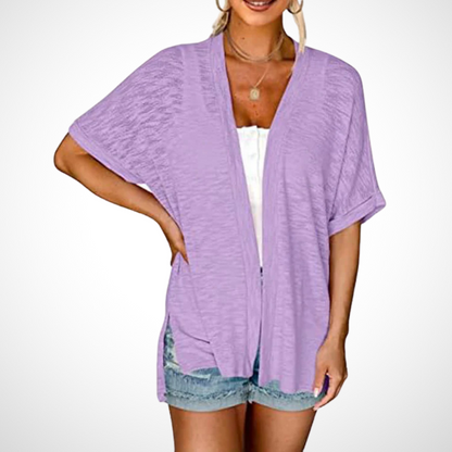Women's Short Sleeve Cardigan Draped Neckline