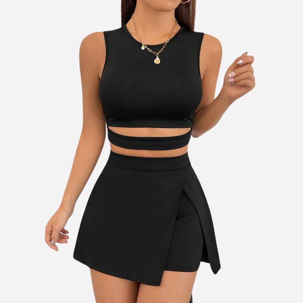 Women's Shirt Vest Split Skort Set