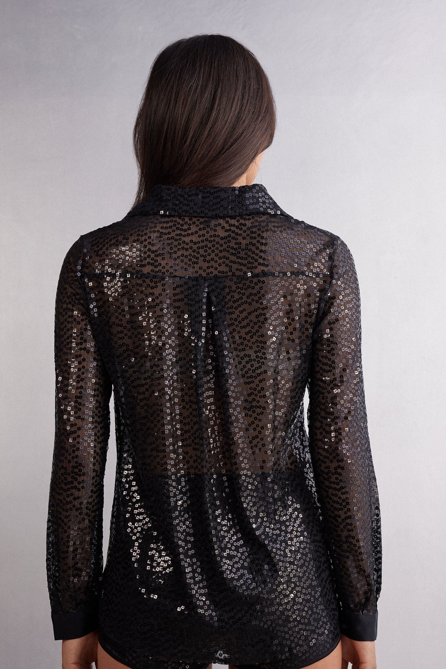 Women's Sequin Button-Up Shirt Black Glam
