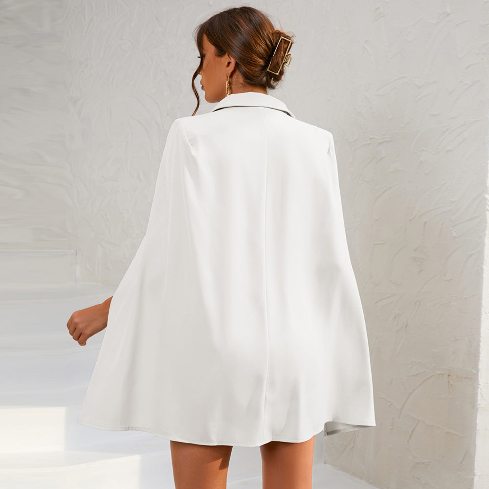 Women's Cape Mini Dress Double-Breasted Gold Buttons