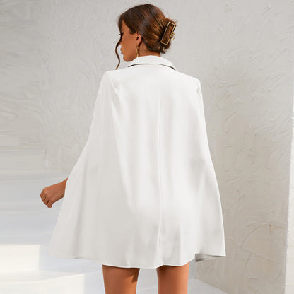 Women's Cape Mini Dress Double-Breasted Gold Buttons