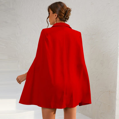 Women's Cape Mini Dress Double-Breasted Gold Buttons