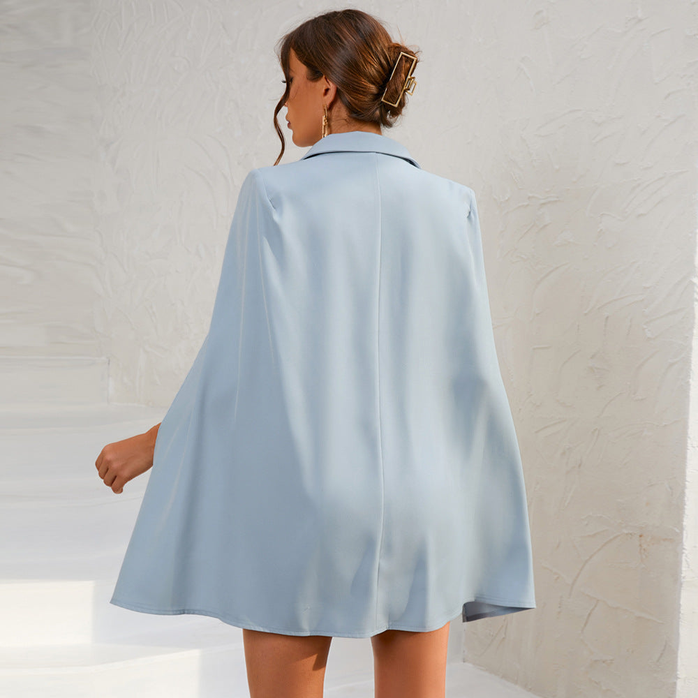 Women's Cape Mini Dress Double-Breasted Gold Buttons