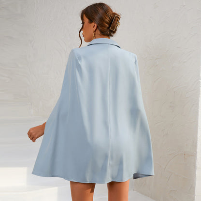 Women's Cape Mini Dress Double-Breasted Gold Buttons