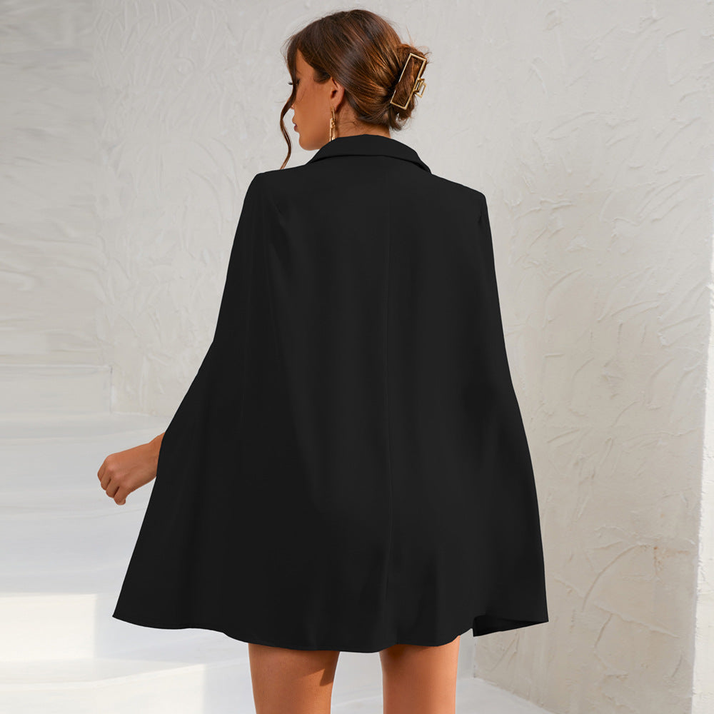 Women's Cape Mini Dress Double-Breasted Gold Buttons