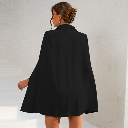 Women's Cape Mini Dress Double-Breasted Gold Buttons