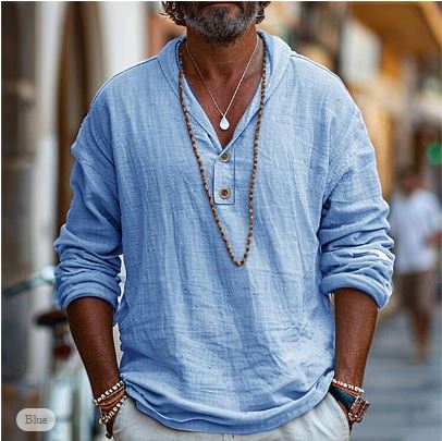 Men's Long Sleeve V Neck Shirt - Fashinoza
