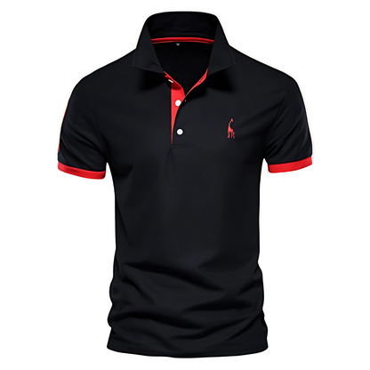 Men's Short Sleeve Polo Shirt Embroidered Contrast Placket