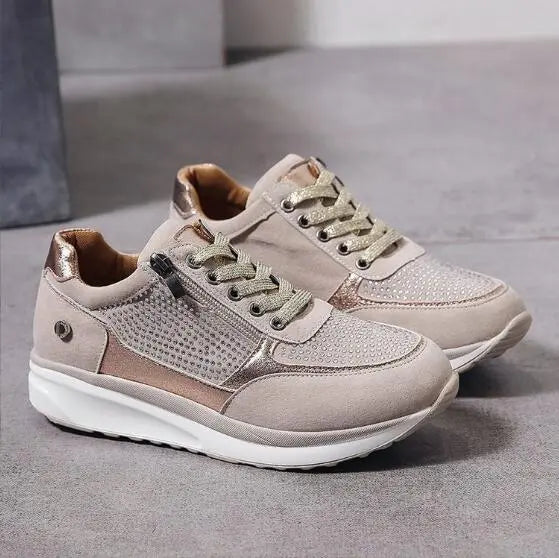 Casual Lace-Up Sneakers for Women – Stylish & Comfortable with Side Zipper
