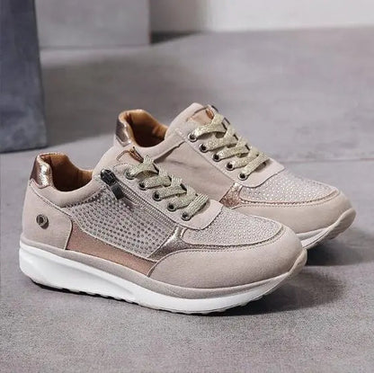 Casual Lace-Up Sneakers for Women – Stylish & Comfortable with Side Zipper