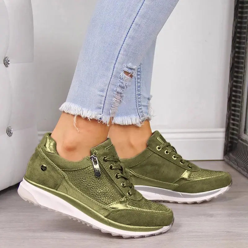 Casual Lace-Up Sneakers for Women – Stylish & Comfortable with Side Zipper