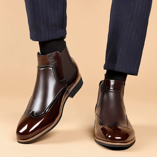 Men's Ankle Boots Elastic Sides Brown - 
Fashinoza