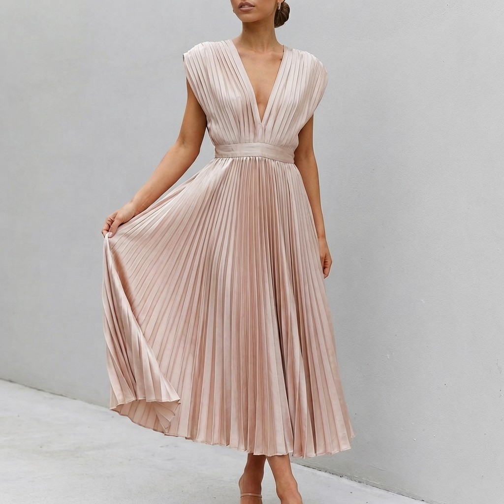 Women's Midi Dress Draped Bodice Defined Waist - 
Fashinoza