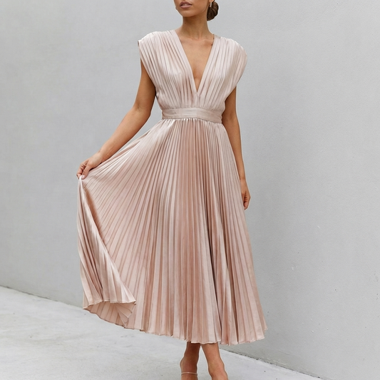 Women's Midi Dress Draped Bodice Defined Waist - 
Fashinoza