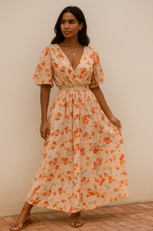 Women's Floral Midi Dress Tropical Print - Fashinoza