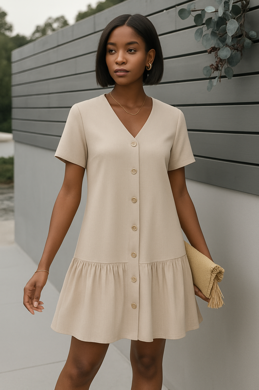 Women's Light Beige Summer Dress - Fashinoza