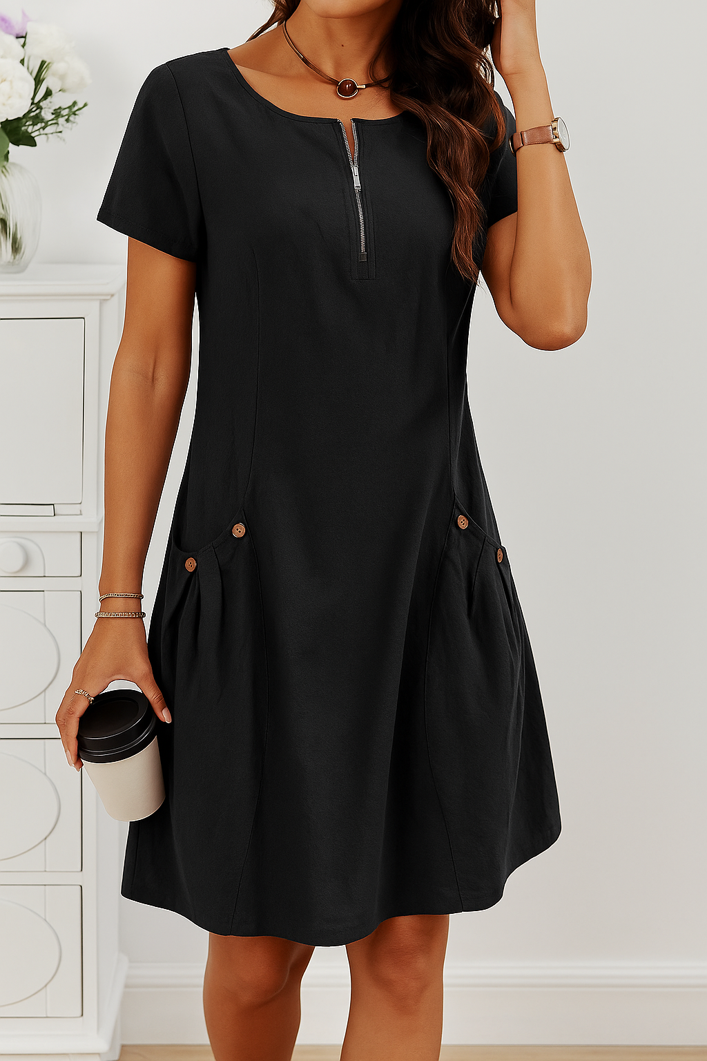 Women's Summer Dress Button Detail