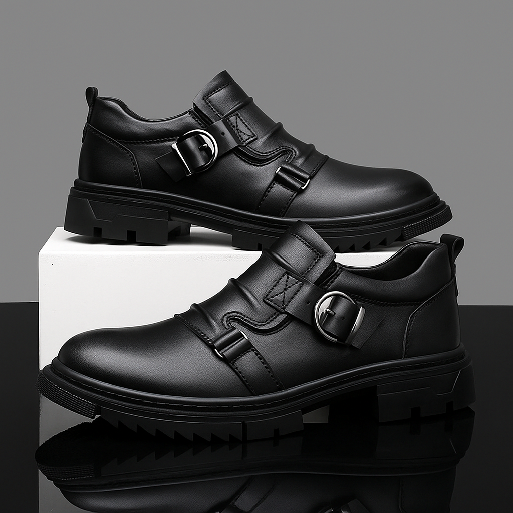 Men's Leather Monk Strap Shoes - 
Fashinoza