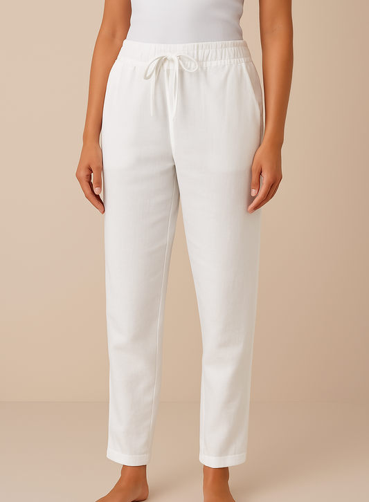 Linen Blend Trousers Elegant Beige - Fashinoza
