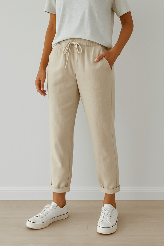 Linen Pants Breathable Casual Beige - 
Fashinoza